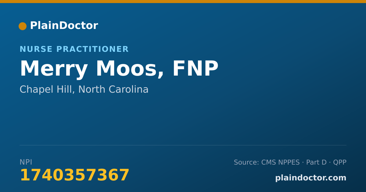 Shareable card for Merry Moos, FNP - Nurse Practitioner, Chapel Hill, NC