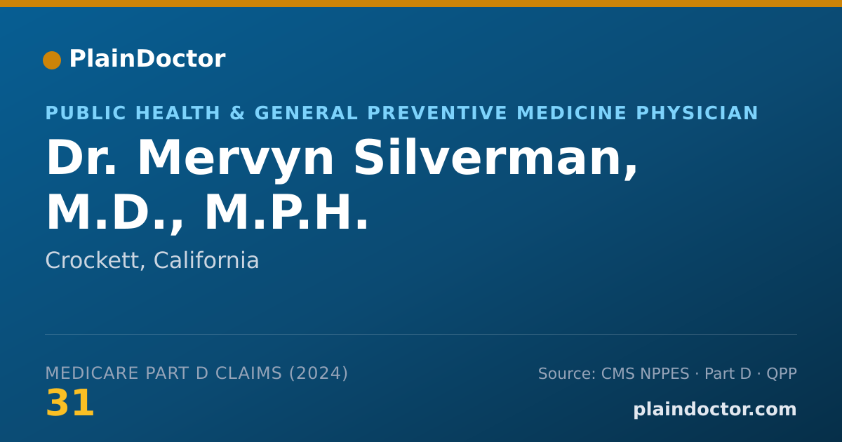 Shareable card for Mervyn Silverman, M.D., M.P.H. - Public Health & General Preventive Medicine Physician, Crockett, CA