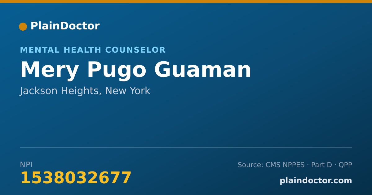 Shareable card for Mery Pugo Guaman - Mental Health Counselor, Jackson Heights, NY