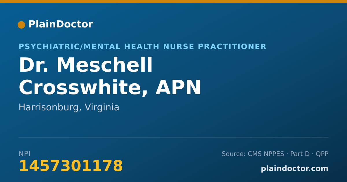 Shareable card for Meschell Crosswhite, APN - Psychiatric/Mental Health Nurse Practitioner, Harrisonburg, VA