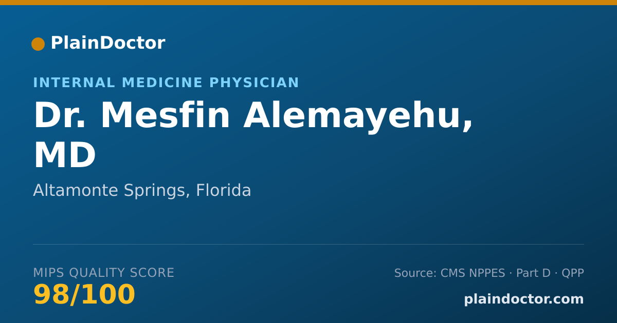 Shareable card for Mesfin Alemayehu, MD - Internal Medicine Physician, Altamonte Springs, FL