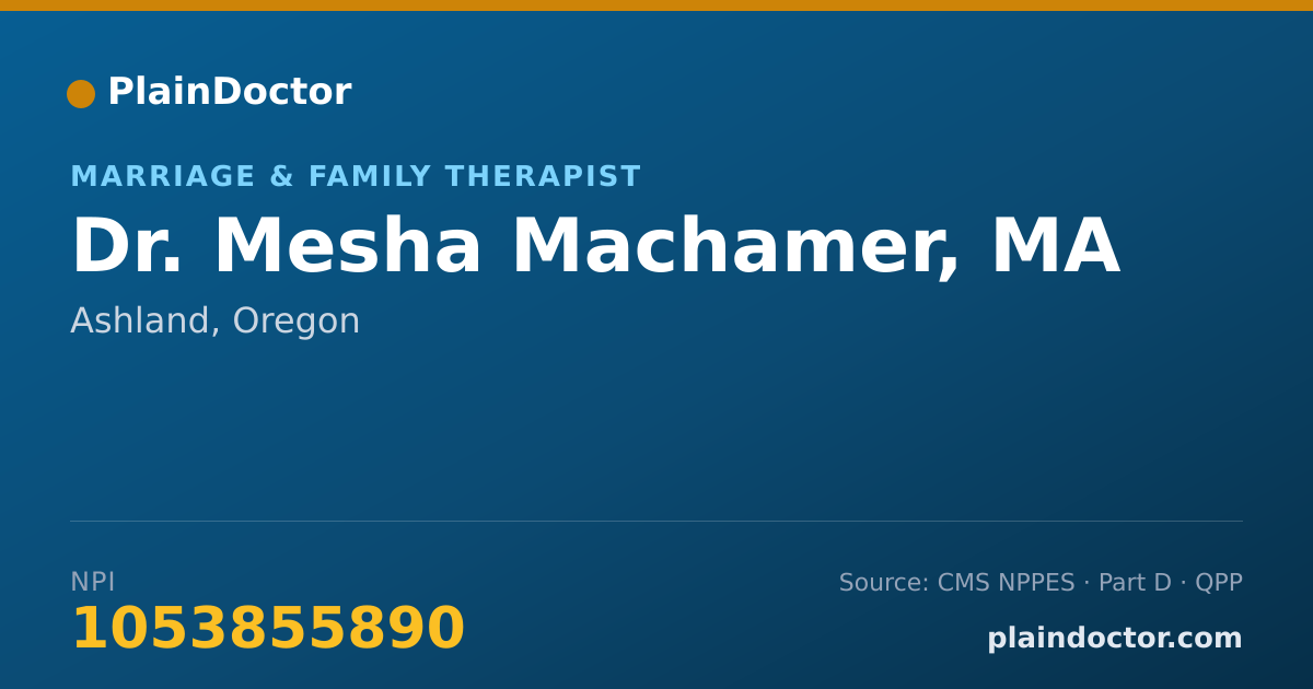 Shareable card for Mesha Machamer, MA - Marriage & Family Therapist, Ashland, OR