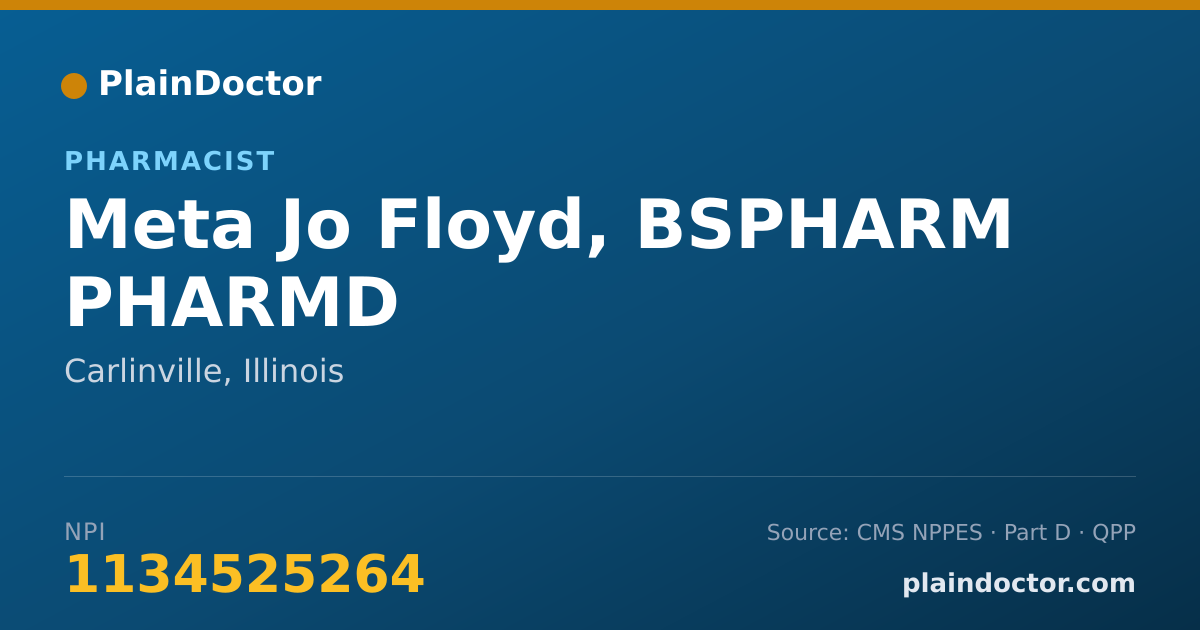 Shareable card for Meta Jo Floyd, BSPHARM PHARMD - Pharmacist, Carlinville, IL