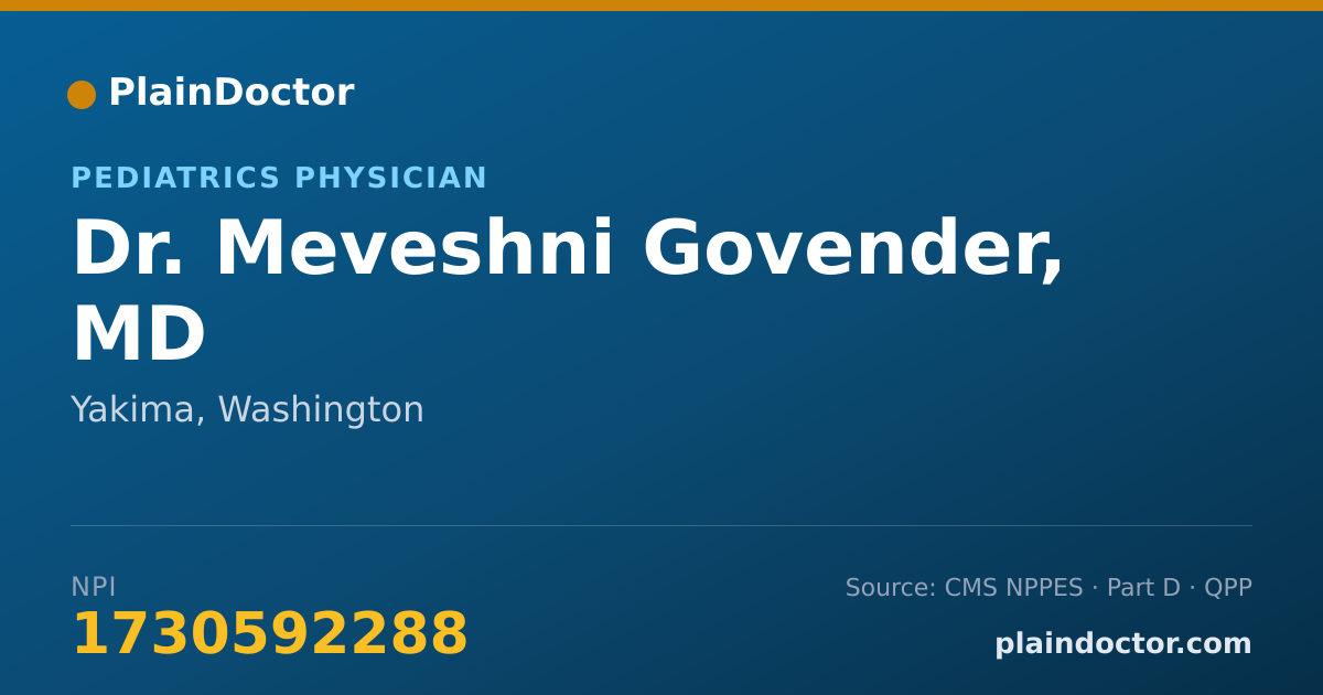Shareable card for Meveshni Govender, MD - Pediatrics Physician, Yakima, WA