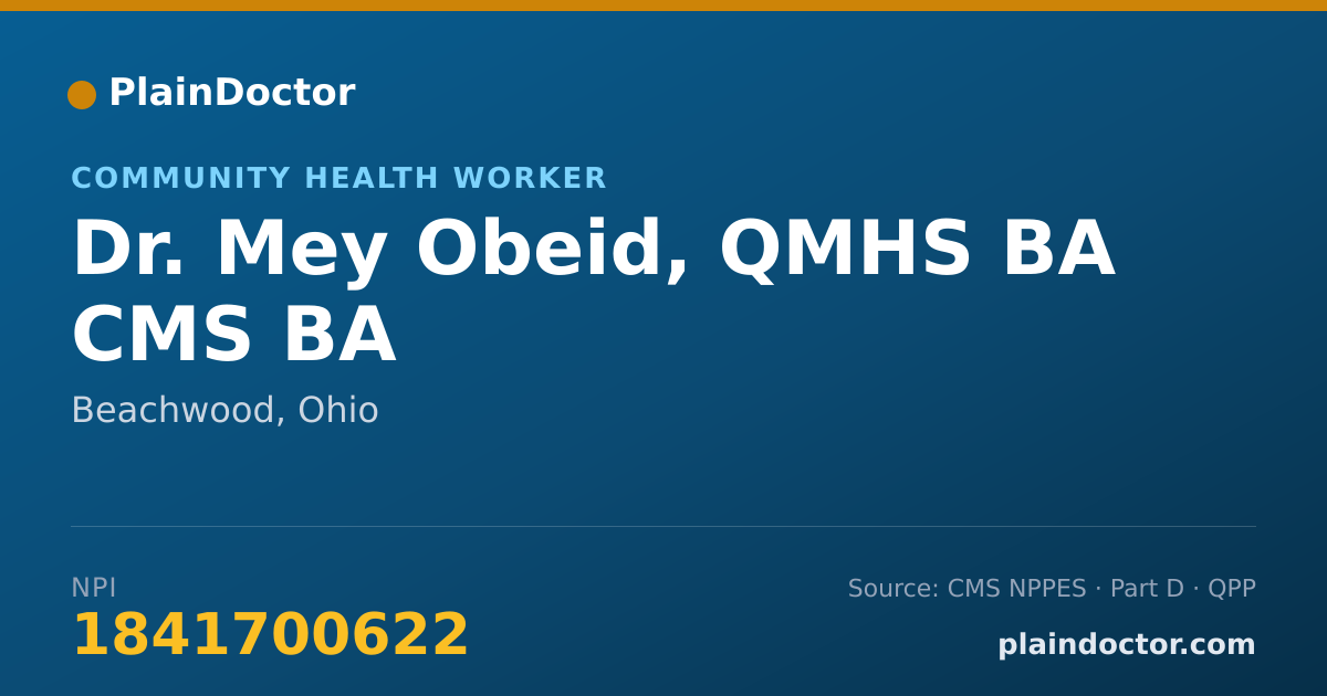 Shareable card for Mey Obeid, QMHS BA CMS BA - Community Health Worker, Beachwood, OH