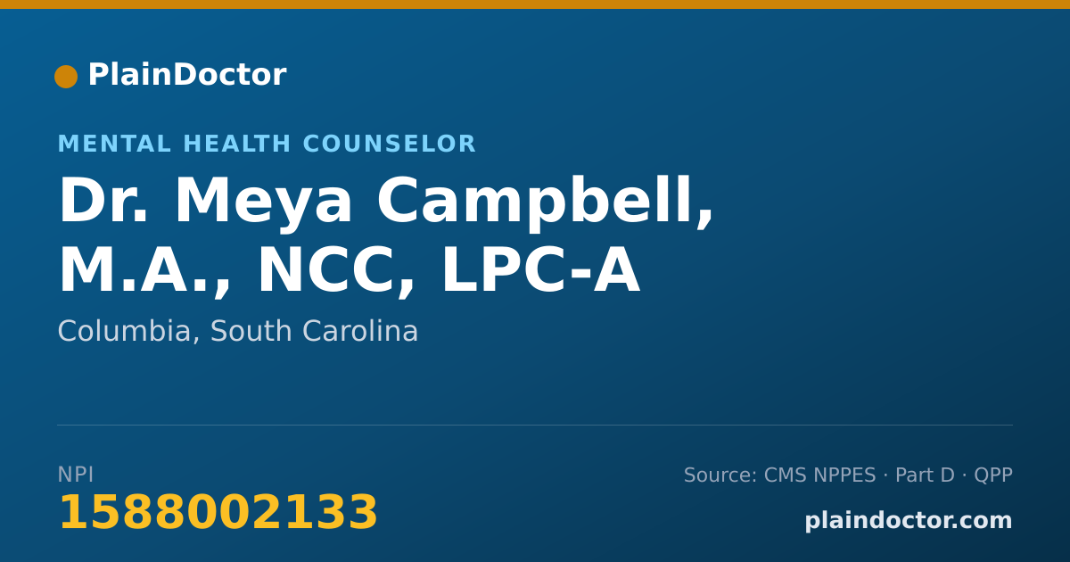 Shareable card for Meya Campbell, M.A., NCC, LPC-A - Mental Health Counselor, Columbia, SC
