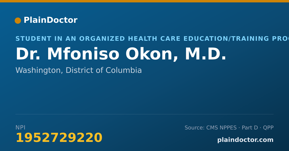 Shareable card for Mfoniso Okon, M.D. - Student in an Organized Health Care Education/Training Program, Washington, DC