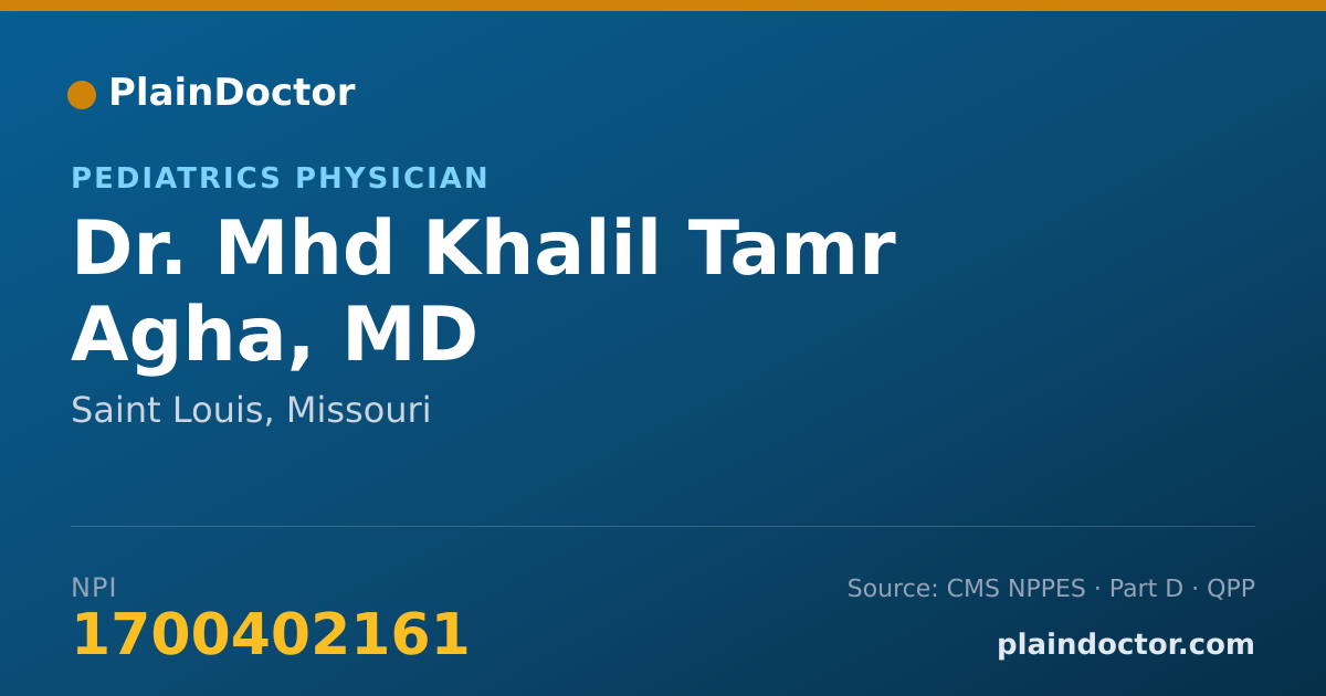 Shareable card for Mhd Khalil Tamr Agha, MD - Pediatrics Physician, Saint Louis, MO