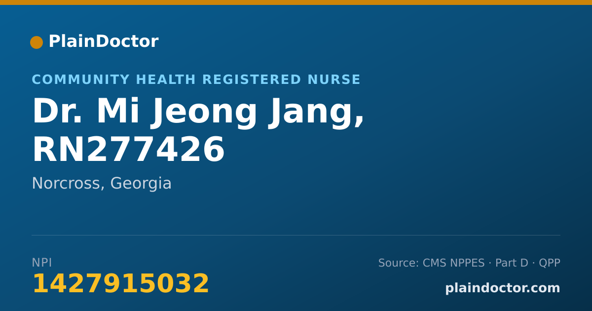 Shareable card for Mi Jeong Jang, RN277426 - Community Health Registered Nurse, Norcross, GA