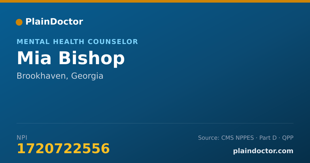 Shareable card for Mia Bishop - Mental Health Counselor, Brookhaven, GA