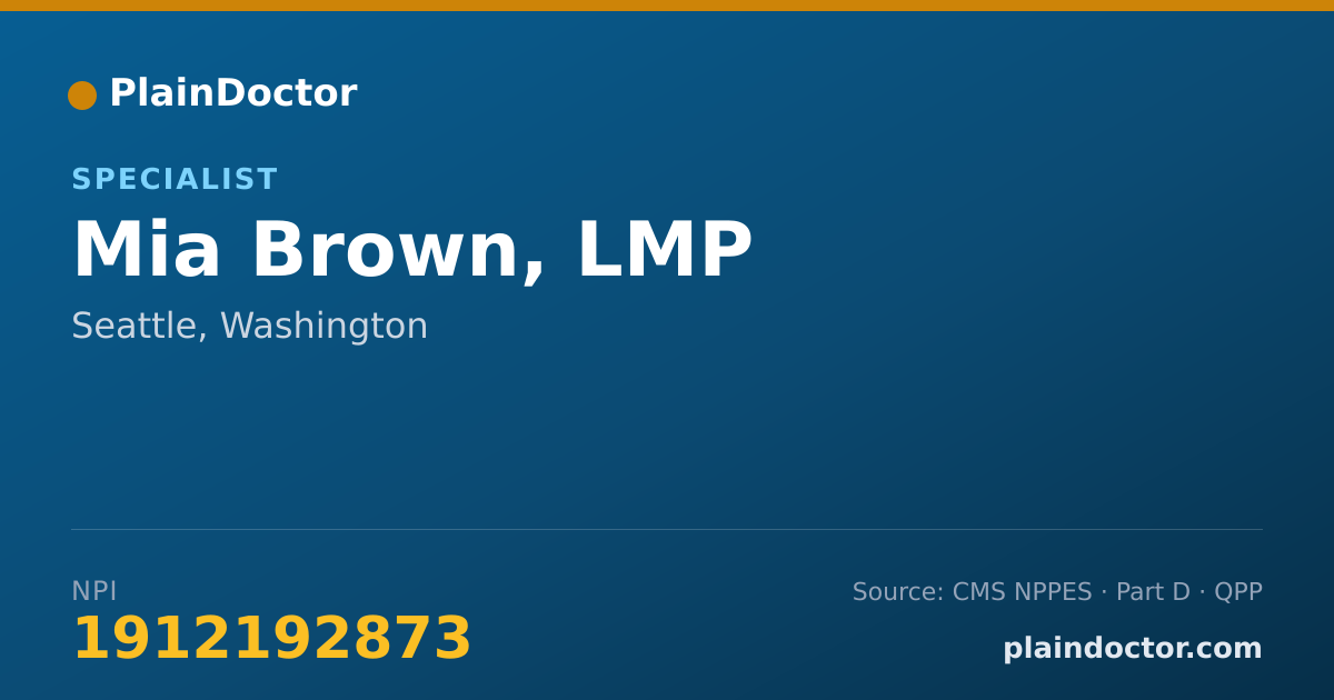 Shareable card for Mia Brown, LMP - Specialist, Seattle, WA