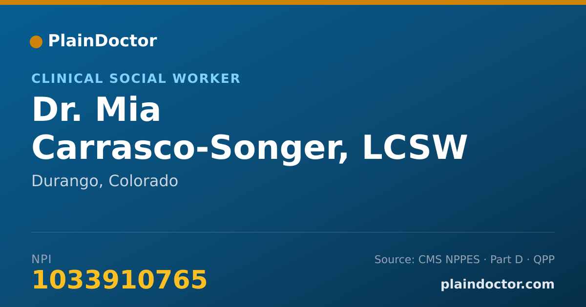 Shareable card for Mia Carrasco-Songer, LCSW - Clinical Social Worker, Durango, CO
