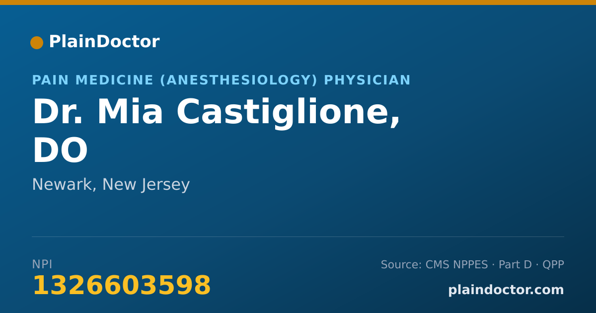 Shareable card for Mia Castiglione, DO - Pain Medicine (Anesthesiology) Physician, Newark, NJ