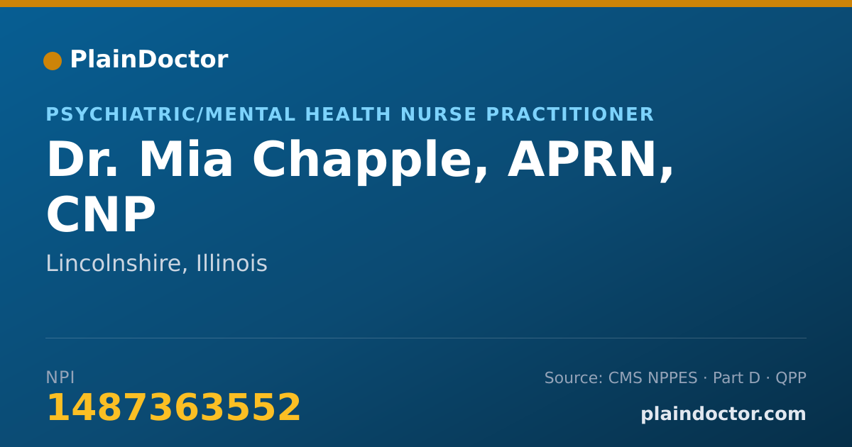 Shareable card for Mia Chapple, APRN, CNP - Psychiatric/Mental Health Nurse Practitioner, Lincolnshire, IL
