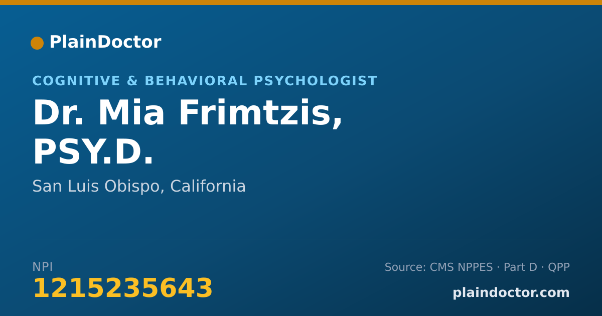 Shareable card for Mia Frimtzis, PSY.D. - Cognitive & Behavioral Psychologist, San Luis Obispo, CA