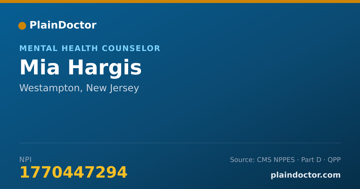 Shareable card for Mia Hargis - Mental Health Counselor, Westampton, NJ