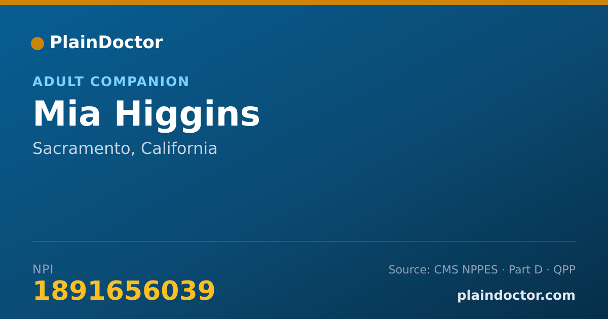 Shareable card for Mia Higgins - Adult Companion, Sacramento, CA