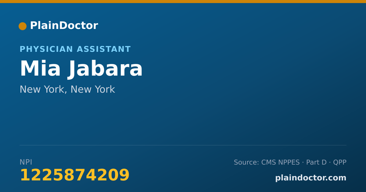 Shareable card for Mia Jabara - Physician Assistant, New York, NY