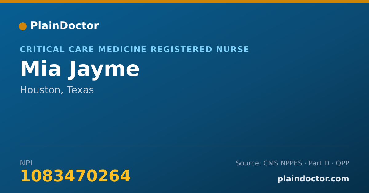 Shareable card for Mia Jayme - Critical Care Medicine Registered Nurse, Houston, TX