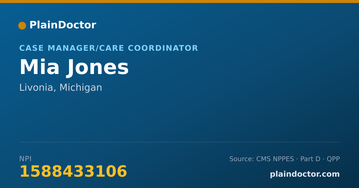 Shareable card for Mia Jones - Case Manager/Care Coordinator, Livonia, MI