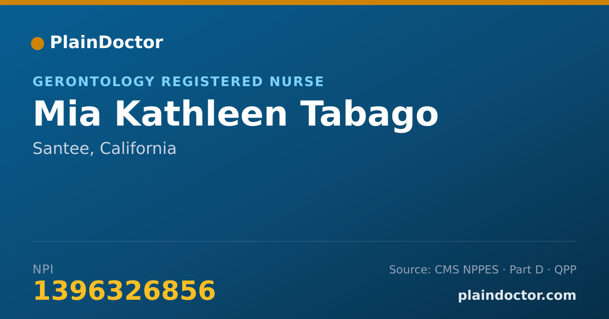 Shareable card for Mia Kathleen Tabago - Gerontology Registered Nurse, Santee, CA