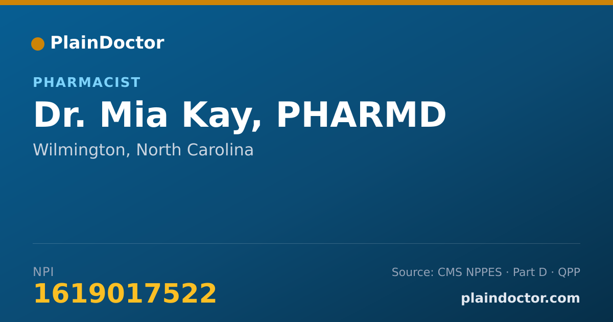 Shareable card for Mia Kay, PHARMD - Pharmacist, Wilmington, NC