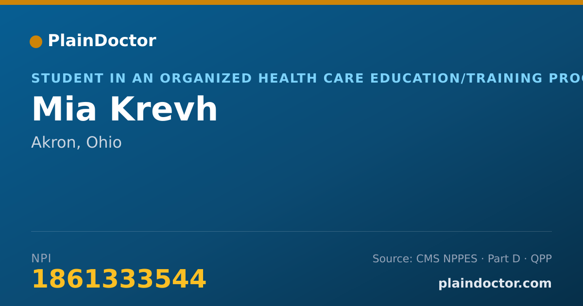 Shareable card for Mia Krevh - Student in an Organized Health Care Education/Training Program, Akron, OH