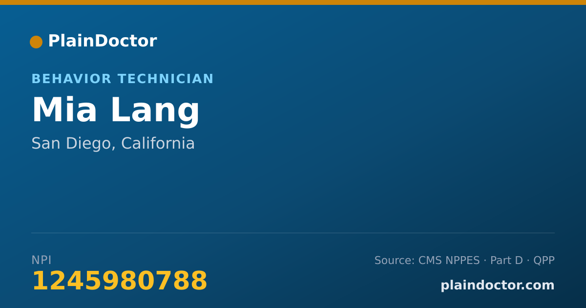 Shareable card for Mia Lang - Behavior Technician, San Diego, CA
