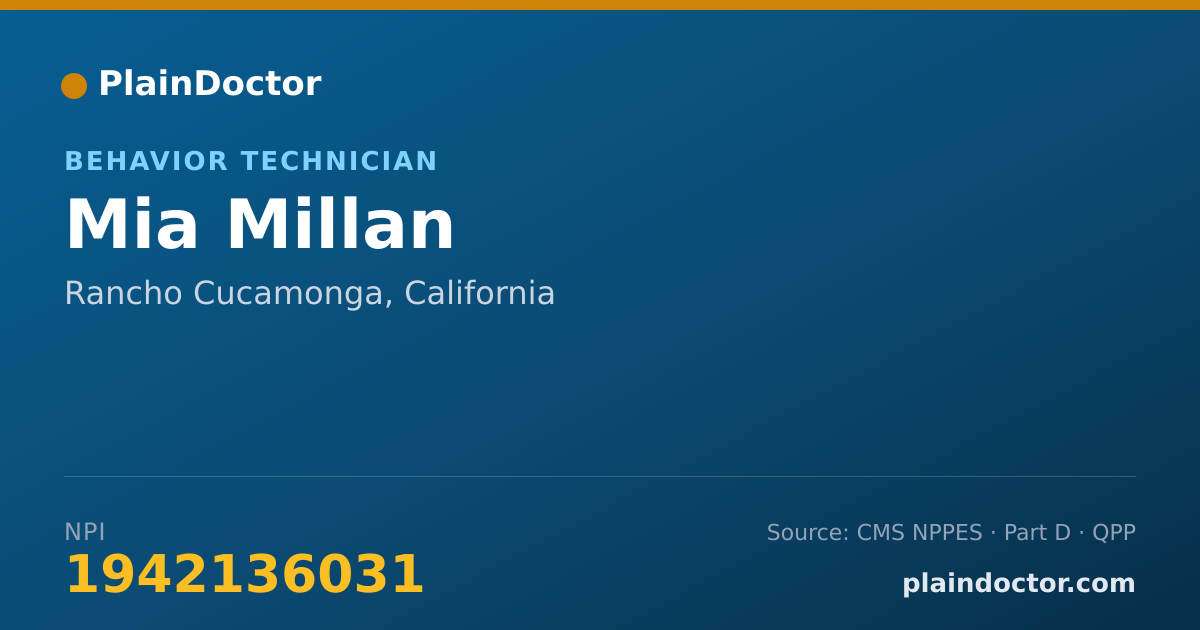 Shareable card for Mia Millan - Behavior Technician, Rancho Cucamonga, CA