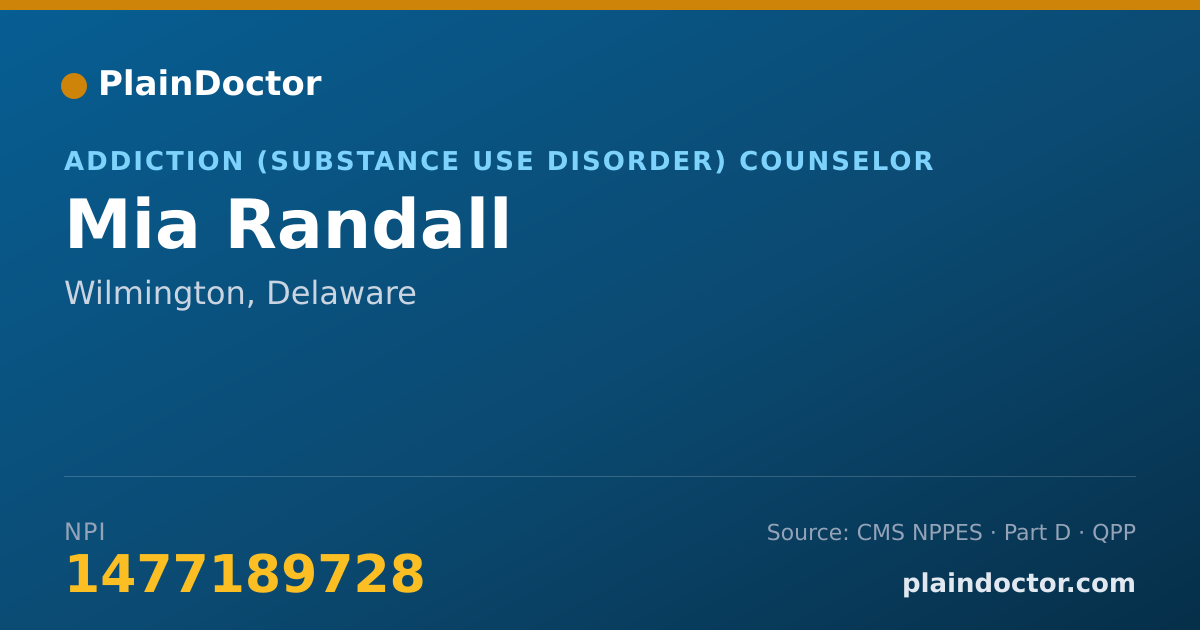 Shareable card for Mia Randall - Addiction (Substance Use Disorder) Counselor, Wilmington, DE
