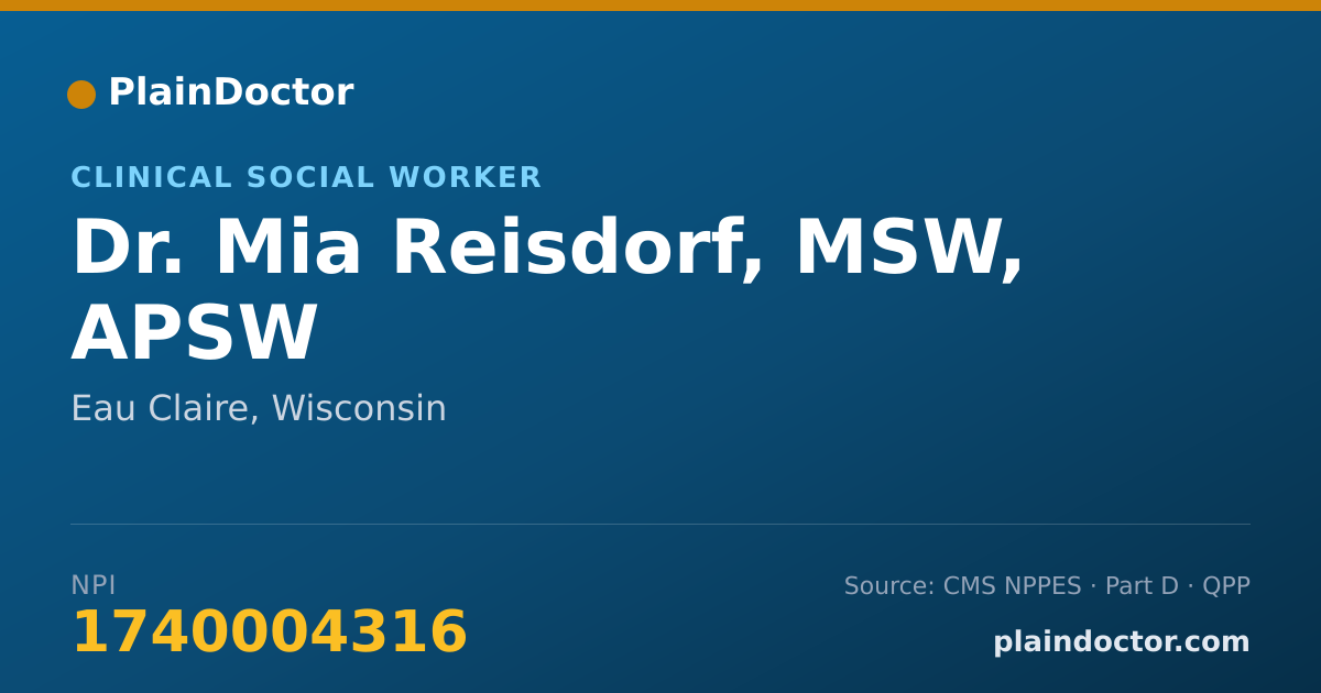 Shareable card for Mia Reisdorf, MSW, APSW - Clinical Social Worker, Eau Claire, WI