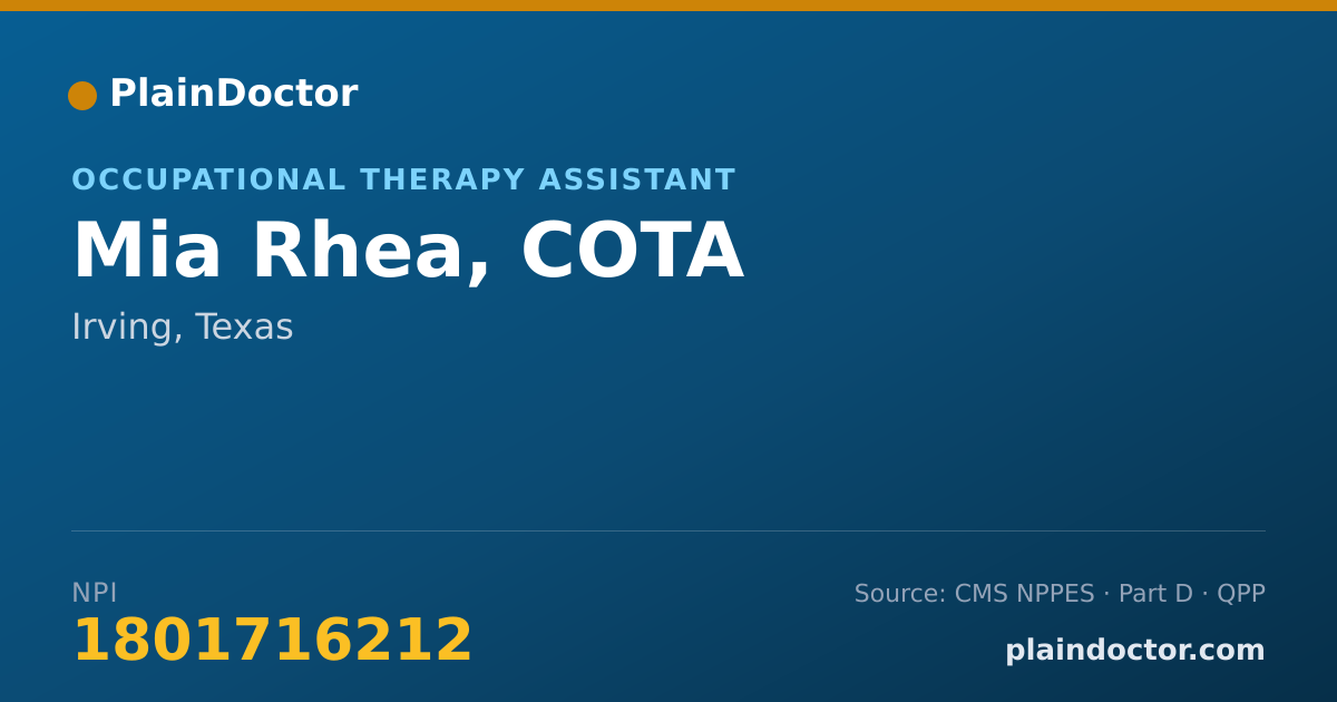 Shareable card for Mia Rhea, COTA - Occupational Therapy Assistant, Irving, TX