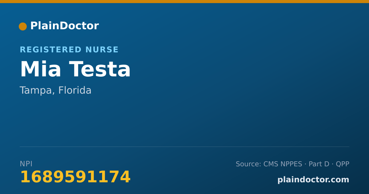 Shareable card for Mia Testa - Registered Nurse, Tampa, FL