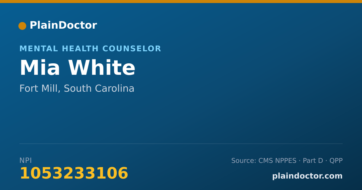 Shareable card for Mia White - Mental Health Counselor, Fort Mill, SC