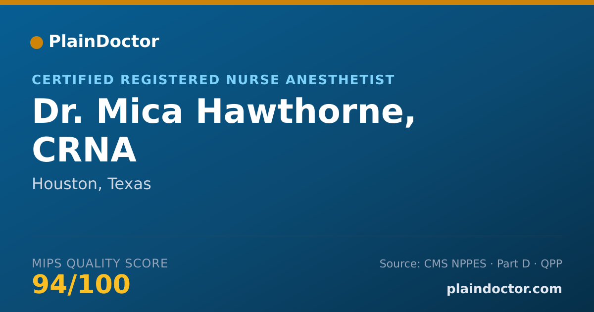 Shareable card for Mica Hawthorne, CRNA - Certified Registered Nurse Anesthetist, Houston, TX