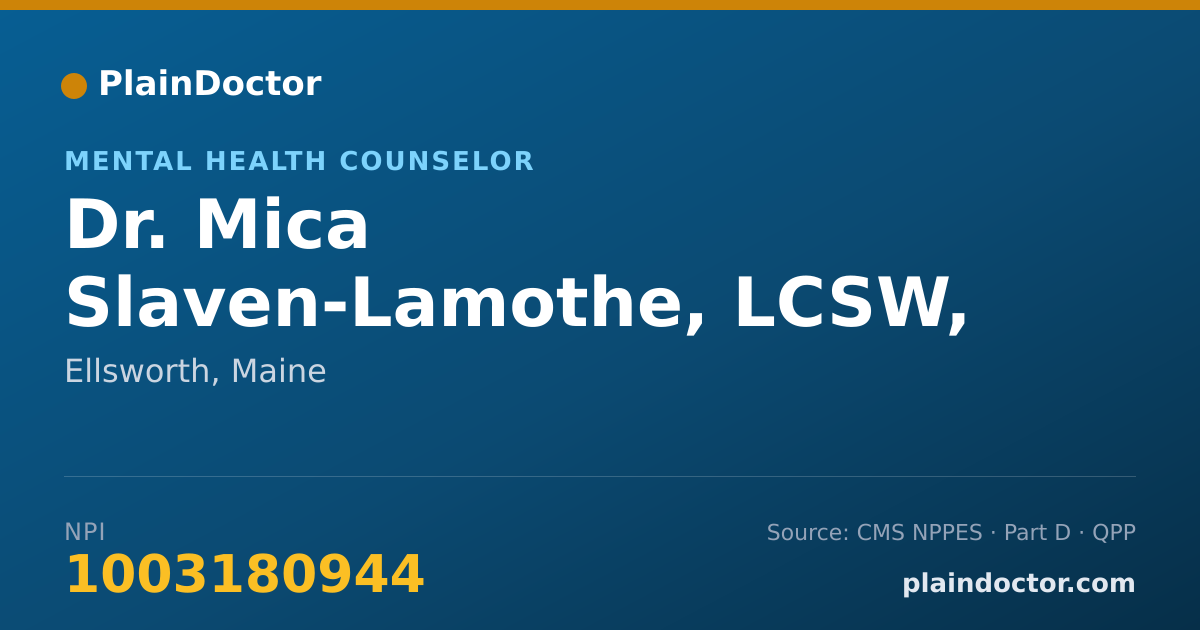Shareable card for Mica Slaven-Lamothe, LCSW, MHRT-CSP - Mental Health Counselor, Ellsworth, ME