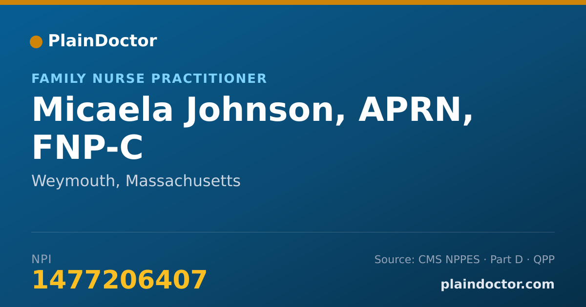Shareable card for Micaela Johnson, APRN, FNP-C - Family Nurse Practitioner, Weymouth, MA