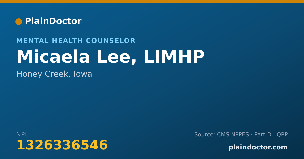 Shareable card for Micaela Lee, LIMHP - Mental Health Counselor, Honey Creek, IA