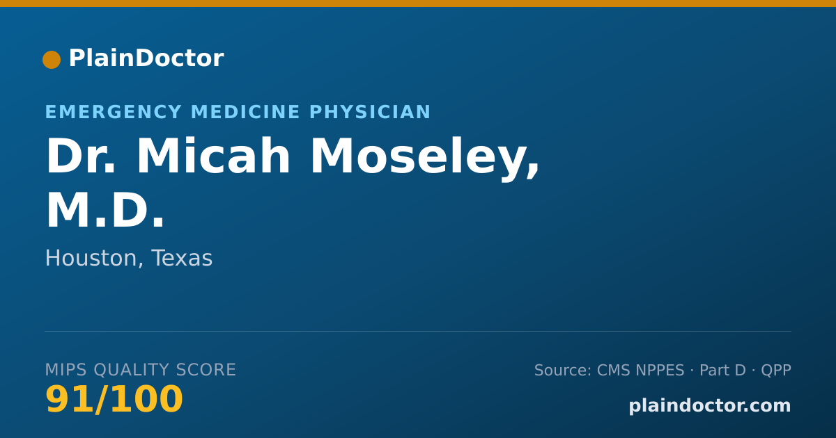 Shareable card for Micah Moseley, M.D. - Emergency Medicine Physician, Houston, TX