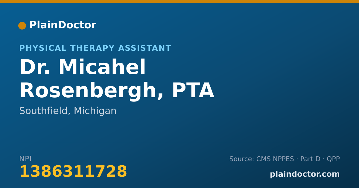 Shareable card for Micahel Rosenbergh, PTA - Physical Therapy Assistant, Southfield, MI