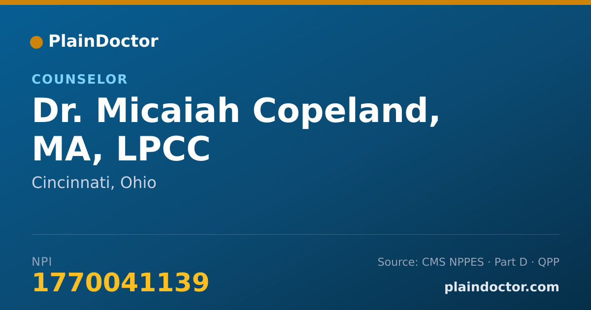 Shareable card for Micaiah Copeland, MA, LPCC - Counselor, Cincinnati, OH