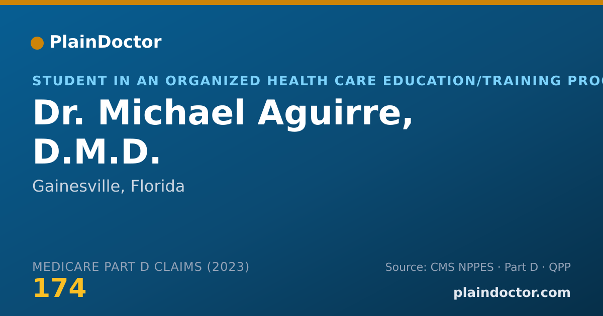 Shareable card for Michael Aguirre, D.M.D. - Student in an Organized Health Care Education/Training Program, Gainesville, FL