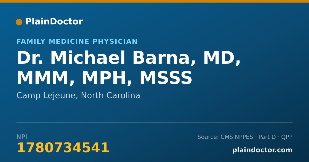 Shareable card for Michael Barna, MD, MMM, MPH, MSSS - Family Medicine Physician, Camp Lejeune, NC