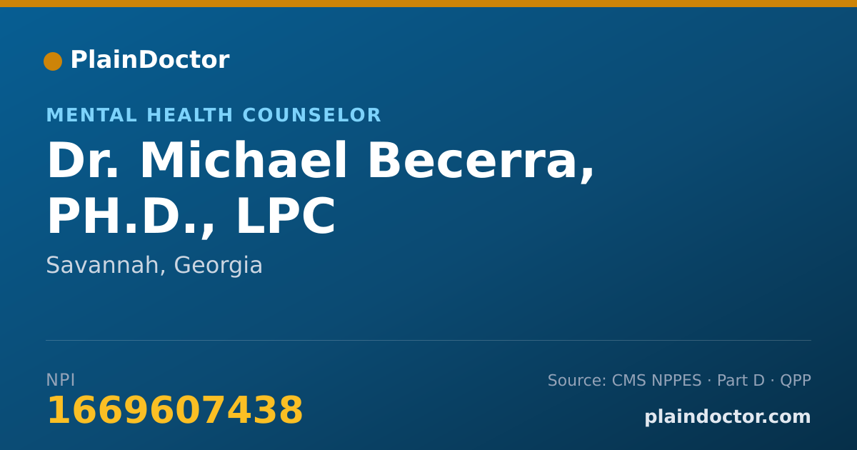Shareable card for Michael Becerra, PH.D., LPC - Mental Health Counselor, Savannah, GA