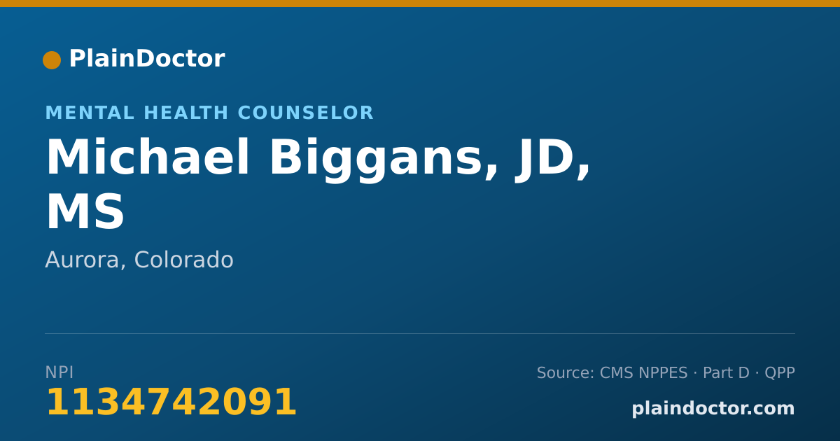 Shareable card for Michael Biggans, JD, MS - Mental Health Counselor, Aurora, CO