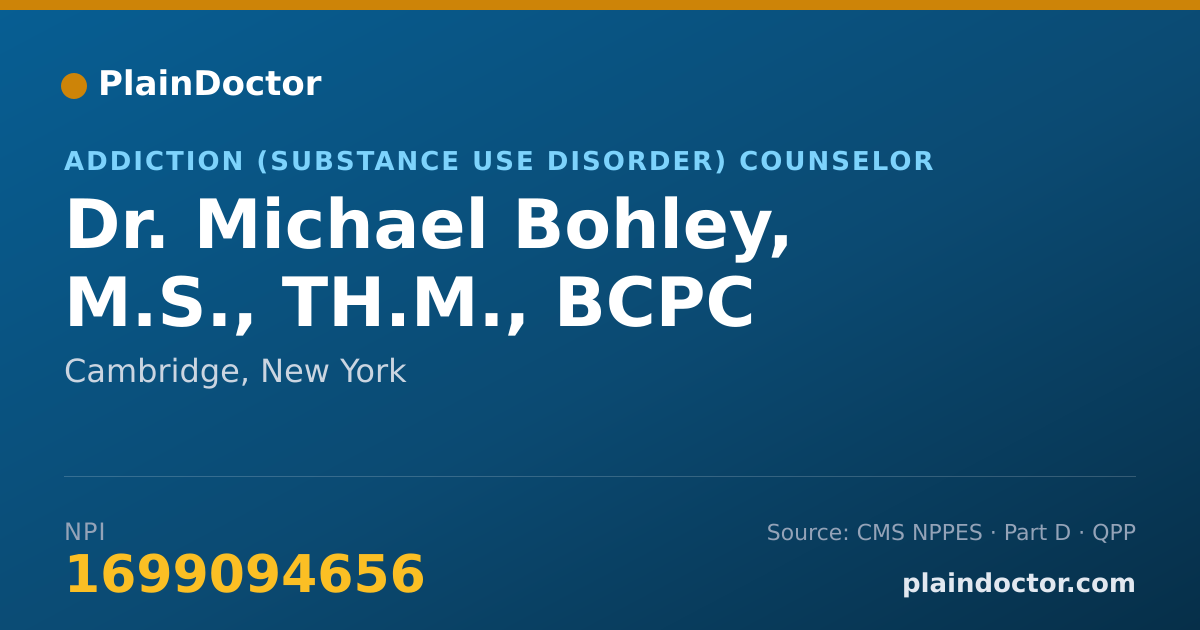 Shareable card for Michael Bohley, M.S., TH.M., BCPC - Addiction (Substance Use Disorder) Counselor, Cambridge, NY
