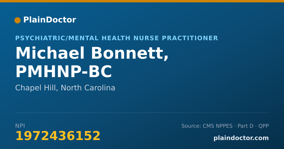 Shareable card for Michael Bonnett, PMHNP-BC - Psychiatric/Mental Health Nurse Practitioner, Chapel Hill, NC