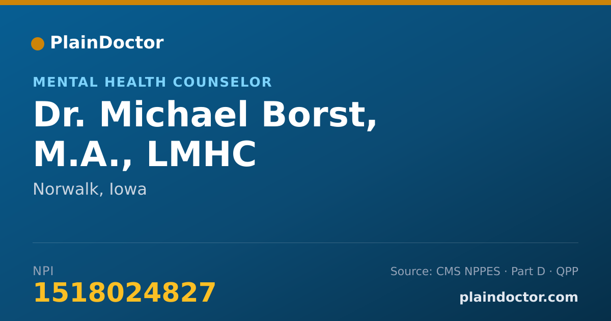 Shareable card for Michael Borst, M.A., LMHC - Mental Health Counselor, Norwalk, IA