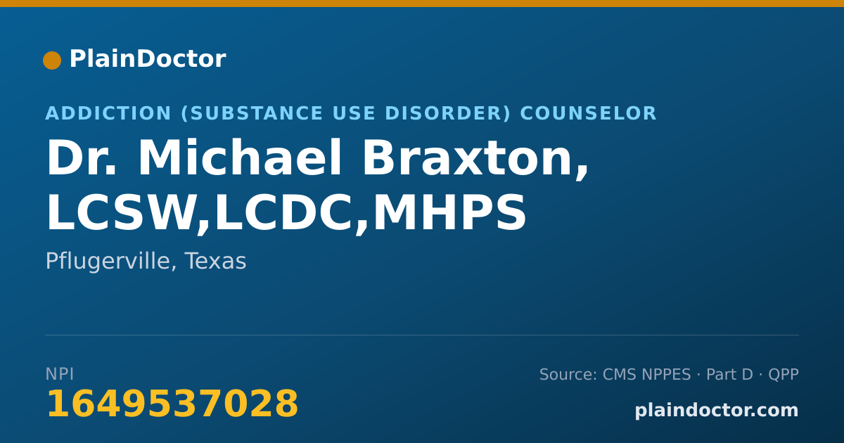 Shareable card for Michael Braxton, LCSW,LCDC,MHPS - Addiction (Substance Use Disorder) Counselor, Pflugerville, TX