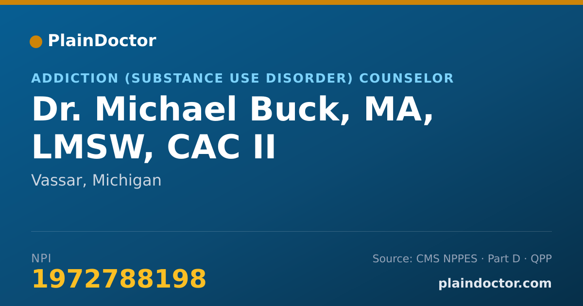 Shareable card for Michael Buck, MA, LMSW, CAC II - Addiction (Substance Use Disorder) Counselor, Vassar, MI